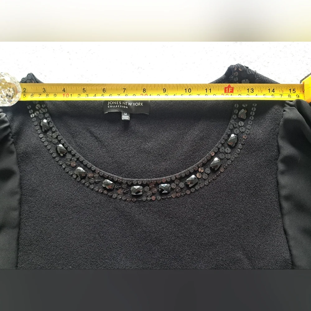 Jones New York Black Beaded Flutter Sleeve Top - Picture 4 of 10